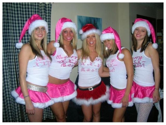Drunk Girls Embracing The Christmas Spirit Of Giving